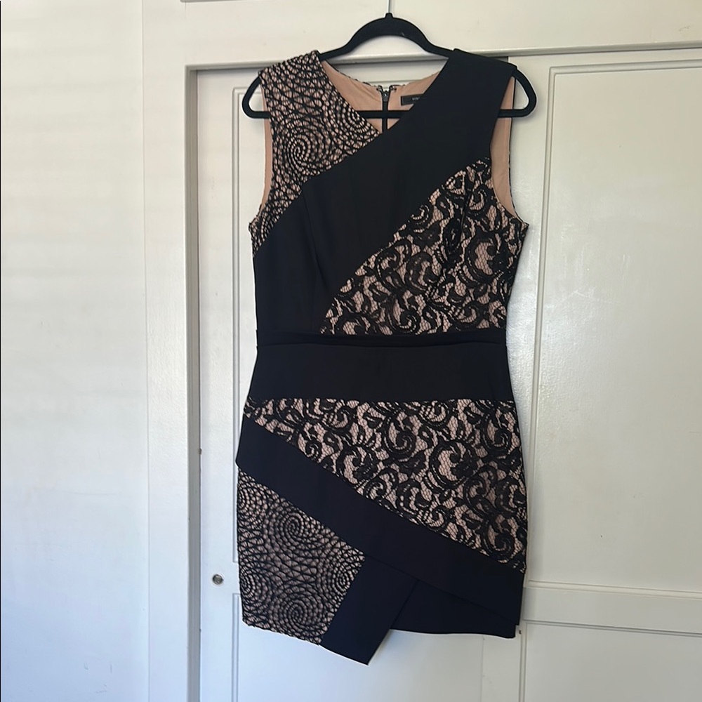 BCBGMaxAzria Black and Cream Asymmetrical cocktail Dress